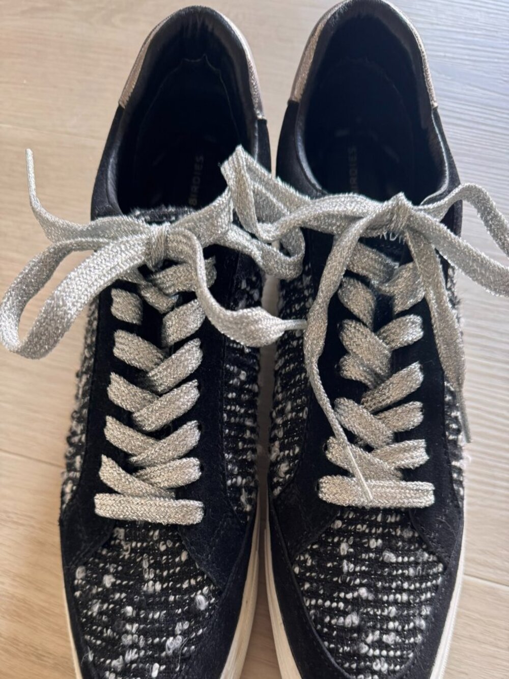 Birdies Cardinal In Orbit Black‎ White Silver Glitter Lace Up Sneakers SZ 9